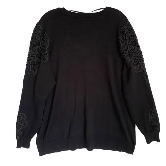 Lane Bryant Pullover Sweater 14/16 Black Lace Applique V Neck Fairy Whimsigoth - Picture 3 of 10